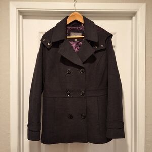 Marvin Richards Charcoal Pea Coat with Purple Lining